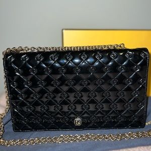 Authentic Fendi Black Leather Logo wallet on a Chain | Crossbody Shoulder Bag